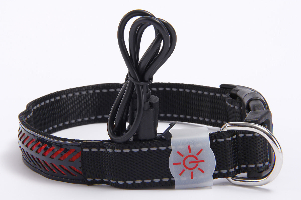 LED Luminous Pet Dog Collar Engraved Leather