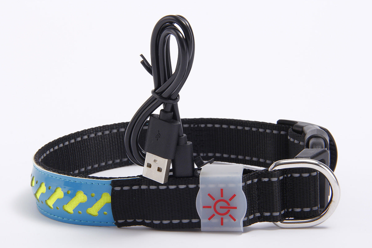 LED Luminous Pet Dog Collar Engraved Leather