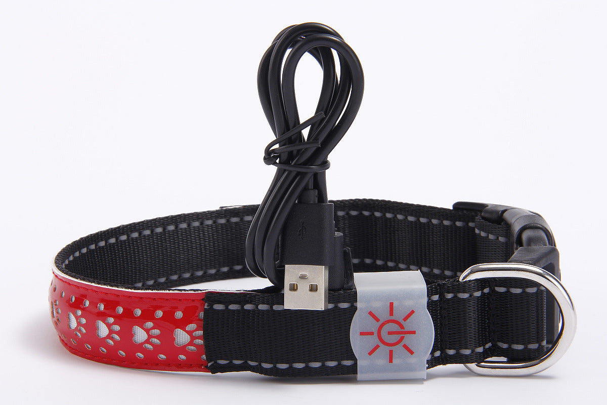 LED Luminous Pet Dog Collar Engraved Leather